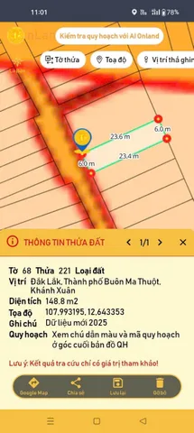 Bán đất 140.9m² ngang 6m giá 950 triệu Phường Thành Nhất
