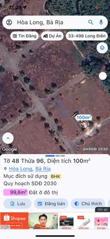 Bán đất 100m² ngang 5m giá 1.05 tỷ Phường Tam Long