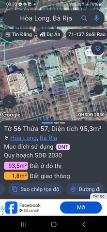 Bán đất 95.3m² ngang 5.2m giá 1.93 tỷ Phường Tam Long