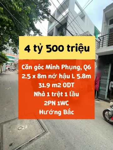 Căn góc hẻm xe tải Minh Phụng chỉ 4.5 tỷ !