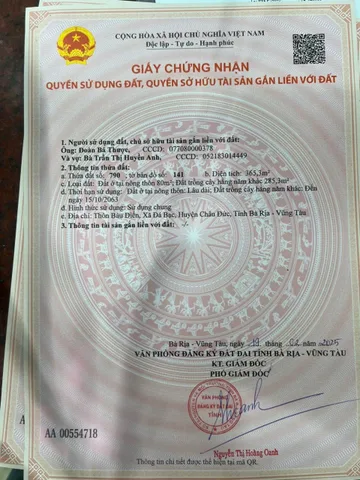 Bán đất 365,3m² ngang 10m giá 1.25 tỷ Xã Nghĩa Thành Châu Đức