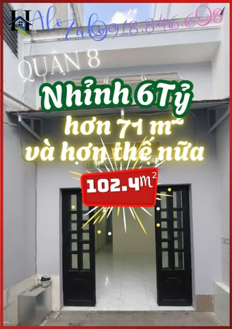 Q.8 – 102.4m² – NHỈNH 6 TỶ – NỞ HẬU - HẺM XE HƠI - NHÀ MỚI Ở NGAY