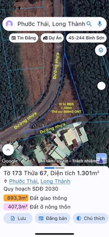 Bán đất 1286.4m² ngang 100m giá 4 tỷ Xã Phước Thái