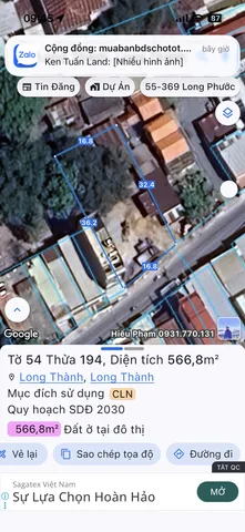 Bán đất 566.8m² giá 35 tỷ Xã Long Thành