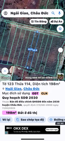 Bán đất 198m² ngang 5m giá 950 triệu Xã Ngãi Giao