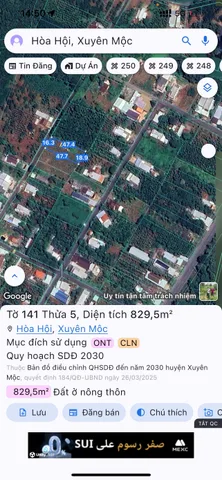Bán đất 848,4m² ngang 16,3m giá 1.7 tỷ Xã Hòa Hội Xuyên Mộc