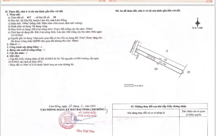 Bán đất 599m² giá 619 triệu Xã Tân Hà Lâm Hà