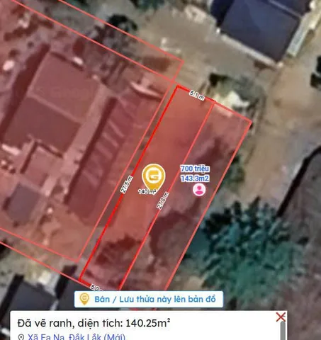 Bán đất 140.3m² ngang 5m giá 700 triệu Xã Ea Na