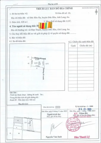 Bán đất 443.8m² ngang 16m giá 1.55 tỷ tại Xã Đức Hòa