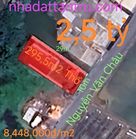 Bán đất 295,5m² ngang 10m giá 2.5 tỷ Xã Vàm Cỏ