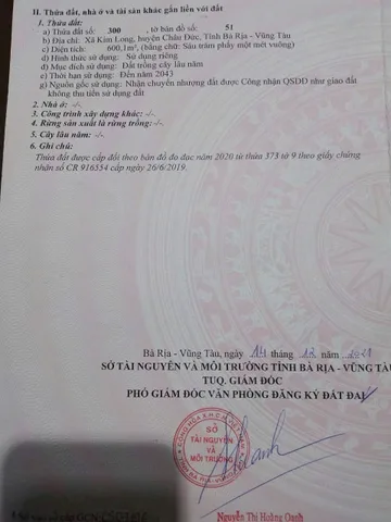 Bán đất 600,1m² ngang 10m giá 910 triệu Xã Kim Long Châu Đức