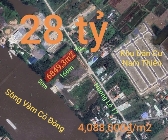 Bán đất 6849,3m² ngang 43m giá 28 tỷ Xã Mỹ Lệ