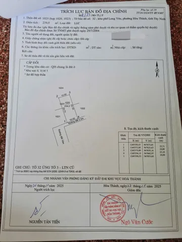 Bán đất 5500m² ngang 110m giá 7 tỷ Phường Hòa Thành