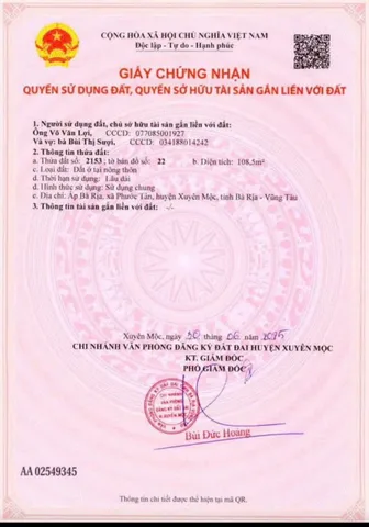 Bán đất 108,5m² ngang 8m giá 890 triệu Xã Hồ Tràm Xuyên Mộc