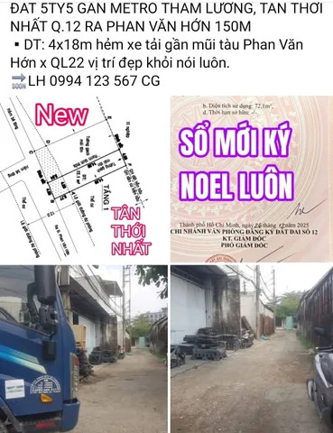 Bán đất thổ cư Q.12 gần Metro Tham Lương 72m² ngang 4x18m giá 5ty45 tl Phường Đông Hưng Thuận ra Phan Văn Hớn 150m