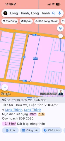 Bán đất 2184.4m² có sẵn 300m² thổ cư ngang 20m giá 19.5 tỷ tại Xã Long Thành