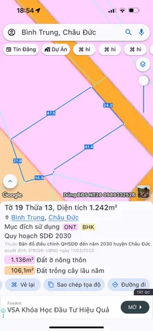 Bán đất 1242m² ngang 24m giá 2.3 tỷ Xã Bình Giã