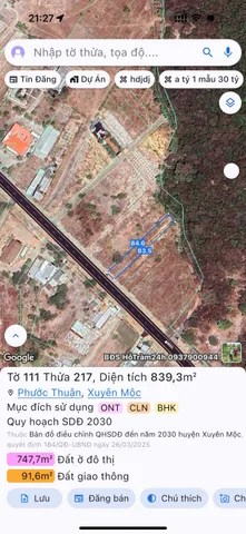 Bán 2 lô liền kề mặt tiền đường DT.998 Phước Thuận, Xuyên Mộc