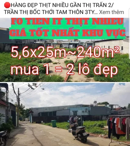 Đất rộng tới 140m² ngang 5,6x26m Thới Tam Thôn giá tốt 3.5 ty