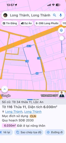 Bán đất 6030.3m² ngang 50m giá 45 tỷ Xã Long Thành