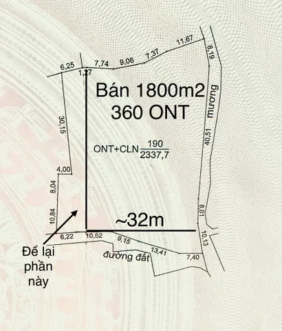 Bán đất 1800m² ngang 32m giá 2 tỷ Xã Bảo Đài