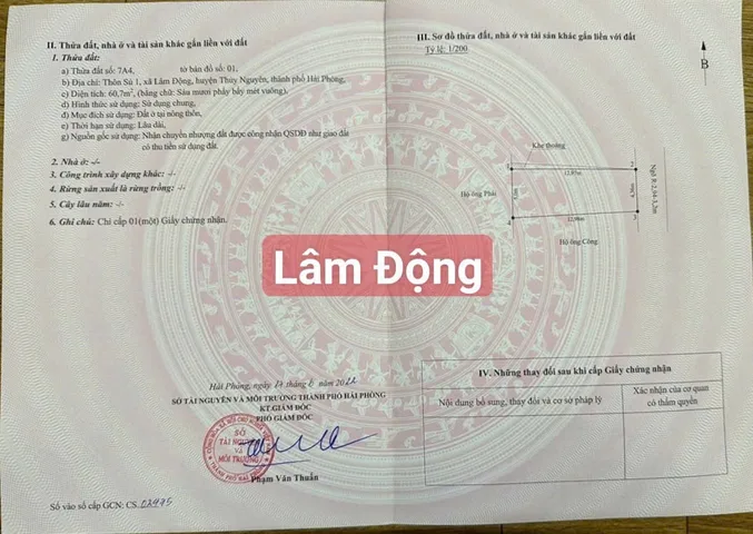 Bán 60 m sú 1 Lâm Động cách đường thôn trải nhựa 10m. Sát Tái định cư Lâm. L/h:076.231.9990 e Thúy