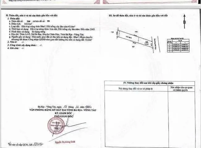 Bán đất 143,6m² ngang 5m giá 550 triệu Xã Nghĩa Thành Châu Đức