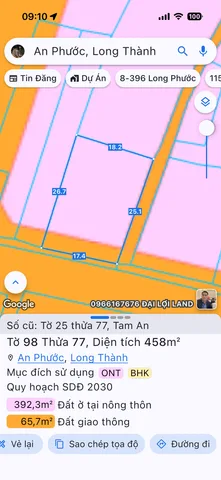 Bán đất 458m² ngang 17m giá 12.5 tỷ Xã An Phước