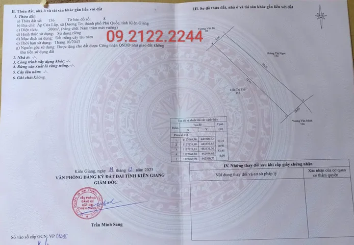 Bán đất 500m² ngang 8m Cửa Lấp, Dương Tơ giá 4.85 tỷ Đặc khu Phú Quốc