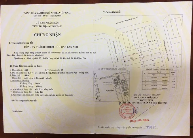 Bán đất 104m² ngang 5,2m giá 2.47 tỷ Phường Tam Long Bà Rịa