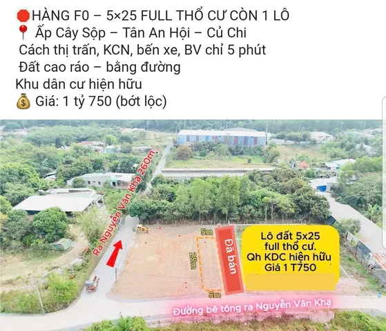 🛑Bán đất 5x25=125m² giá 1.75 tỷ Xã Tân An Hội