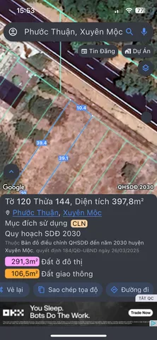 Bán đất 397.8m² ngang 10m giá 8.5 tỷ Xã Hồ Tràm Xuyên Mộc