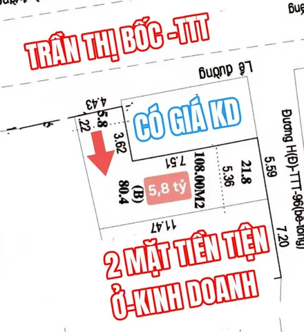 🛑 ĐẤTLỚN.COM liên tục giới thiệu đất phân lô sổ hồng riêng: Mặt tiền Trần Thị Bốc 5x17m Thới Tam Thôn