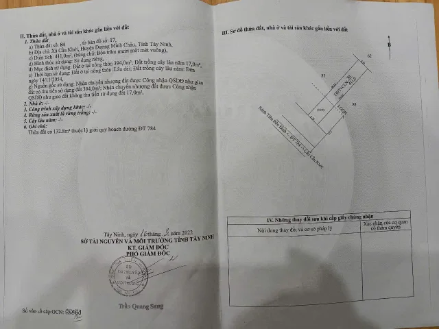 Bán đất 411m² ngang 8.30m giá 2.4 tỷ Xã Cầu Khởi