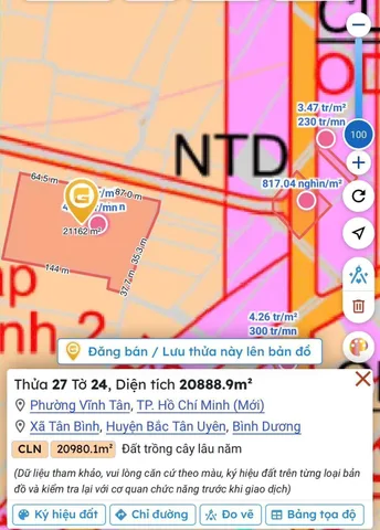 Bán Đất 21794m2 giá 20.5 tỷ tại Phường Vĩnh Tân TP. Hồ Chí Minh
