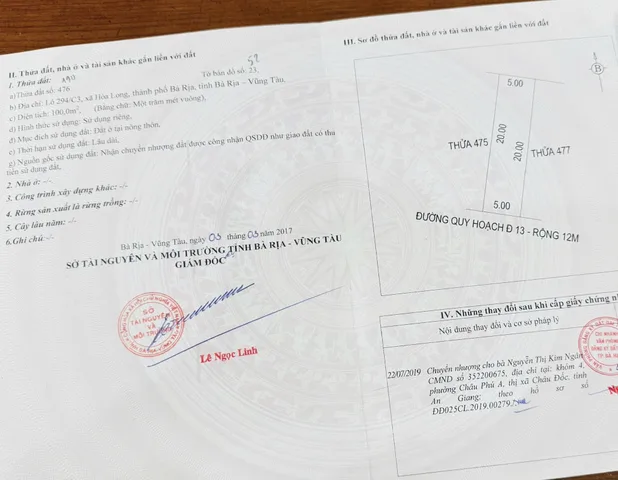 Bán đất 100m² ngang 5m giá 1.3 tỷ Phường Tam Long Bà Rịa