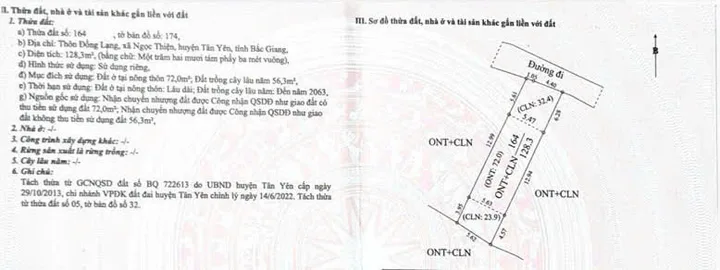 Bán đất 128m² có sẵn 72m² thổ cư ngang 5.45m giá 1.65 tỷ tại Xã Ngọc Thiện