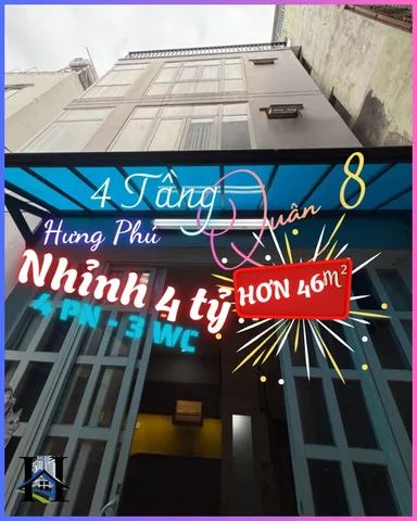NHÀ NGANG HIẾM 4,7m, HƠN 46m², 4 TẦNG, NHỈNH 4 TỶ, TẶNG NỘI THẤT ML, GẦN MẶT TIỀN HƯNG PHÚ Q.8