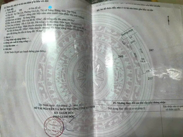 Đất thổ cư MT nhựa, ngay trung tâm Trảng Bàng, 159m2, SHR, Giá 800 triệu.