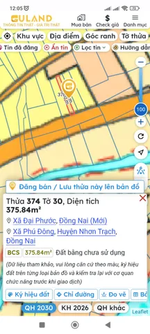 Bán đất 375.8m² ngang 6,5m giá 1000 triệu Xã Đại Phước
