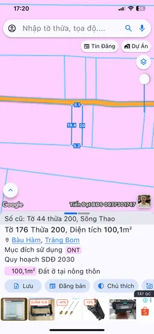 Bán đất 200m² full thổ cư ngang 10,1m giá 800 triệu tại Xã Bàu Hàm