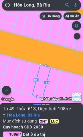 Bán đất 108m² có sẵn 60m² thổ cư ngang 6m giá 1.25 tỷ tại Phường Tam Long
