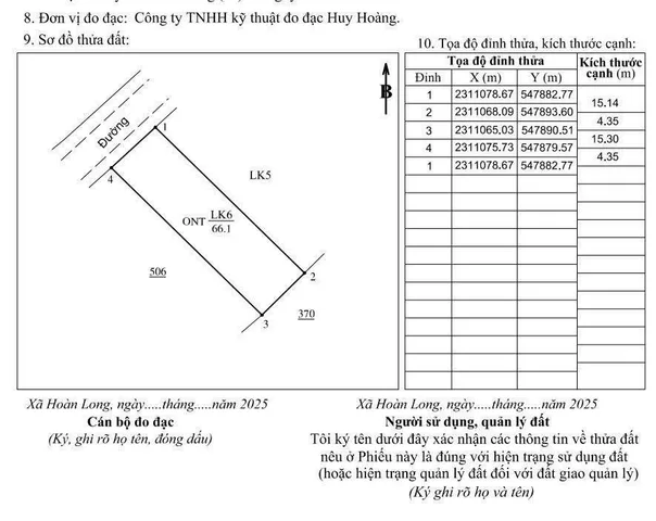 Bán đất 66,5m² full thổ cư ngang 4m giá 2.6 tỷ tại Xã Hoàn Long