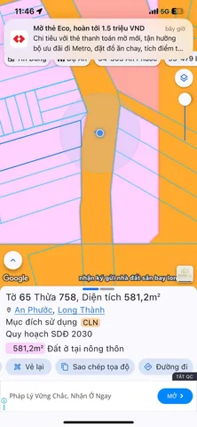 Bán đất 850m² có sẵn 100m² thổ cư ngang 18m giá 14 tỷ tại Xã An Phước