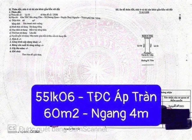 Bán 60 Tđc áp tràn Dương Quan . Cơ sở hạ tầng đồng bộ . L/h:076.231.9990 e Thúy