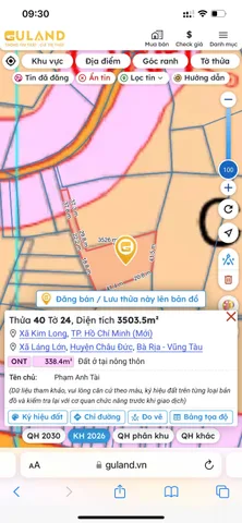 Bán đất 3503.5m² có sẵn 338m² thổ cư ngang 50m giá 5.5 tỷ tại Xã Kim Long