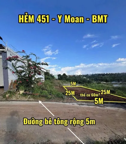 Bán đất 125.8m² có sẵn 60m² thổ cư ngang 5m giá 1.69 tỷ tại Phường Buôn Ma Thuột