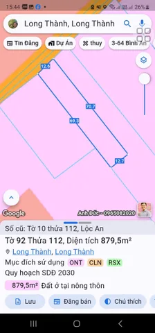 Bán đất 112m² có sẵn 50m² thổ cư ngang 12m giá 7.5 tỷ tại Xã Long Thành