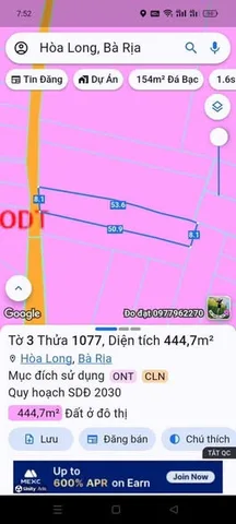 Bán đất 456.4m² có sẵn 80m² thổ cư ngang 8m giá 2.2 tỷ tại Phường Tam Long
