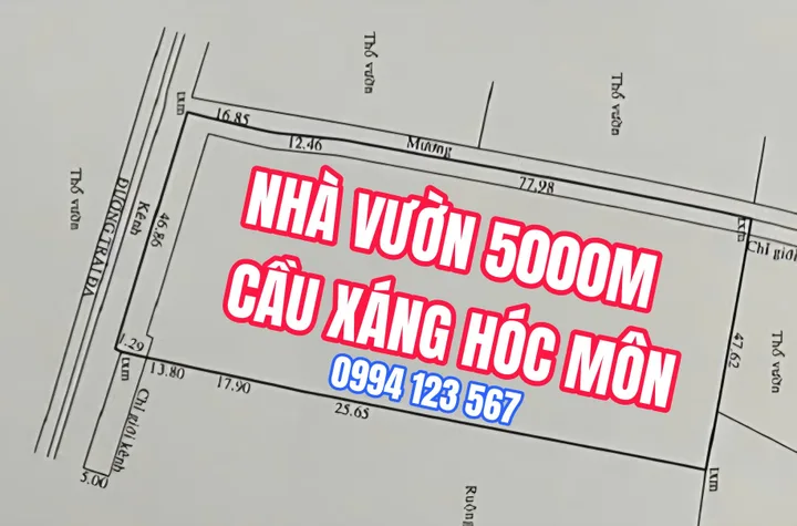 🔴Chính chủ gọi trước khi xem, Bán đất có nhà vườn hơn 5000m² ngang 50m Tân Thạnh Đông giá 29ty950 sát Cầu Xáng Hóc Môn